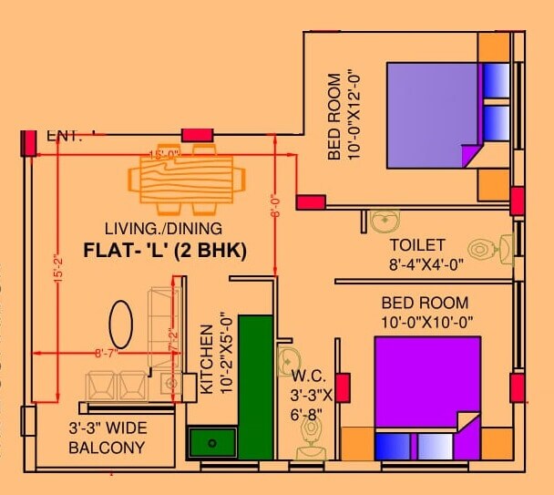 Floor plan of 2 BHK 893 Sq. Ft. Apartment in Cancun Canvas, Kolkata