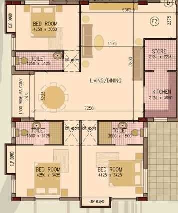 Floor plan of 3 BHK 2135 Sq. Ft. Apartment in Capricorn Royale, Kolkata