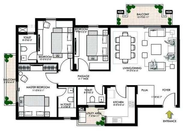 Floor plan of 3 BHK 2354 Sq. Ft. Apartment in Celica Residency, Kolkata
