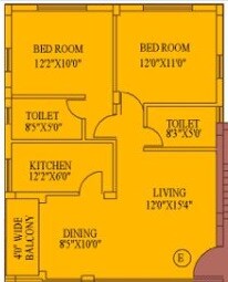 Floor plan of 2 BHK 1186 Sq. Ft. Apartment in Daffodil Duke Residency, Kolkata