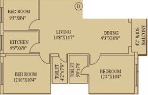 Floor plan of 3 BHK 1281 Sq. Ft. Apartment in Daffodil Duke Residency, Kolkata