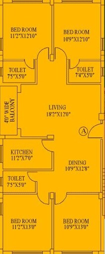 Floor plan of 4 BHK 1803 Sq. Ft. Apartment in Daffodil Duke Residency, Kolkata