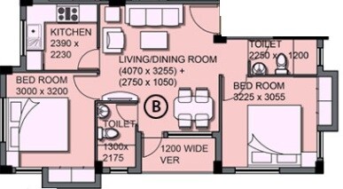 Floor plan of 2 BHK 958 Sq. Ft. Apartment in Daffodil Hives, Kolkata