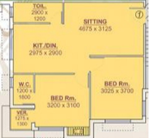 Floor plan of 2 BHK 900 Sq. Ft. Apartment in Deepraj Apartments, Kolkata