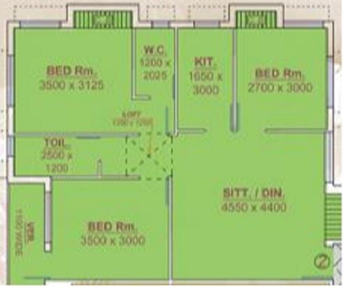 Floor plan of 3 BHK 1200 Sq. Ft. Apartment in Deepraj Apartments, Kolkata