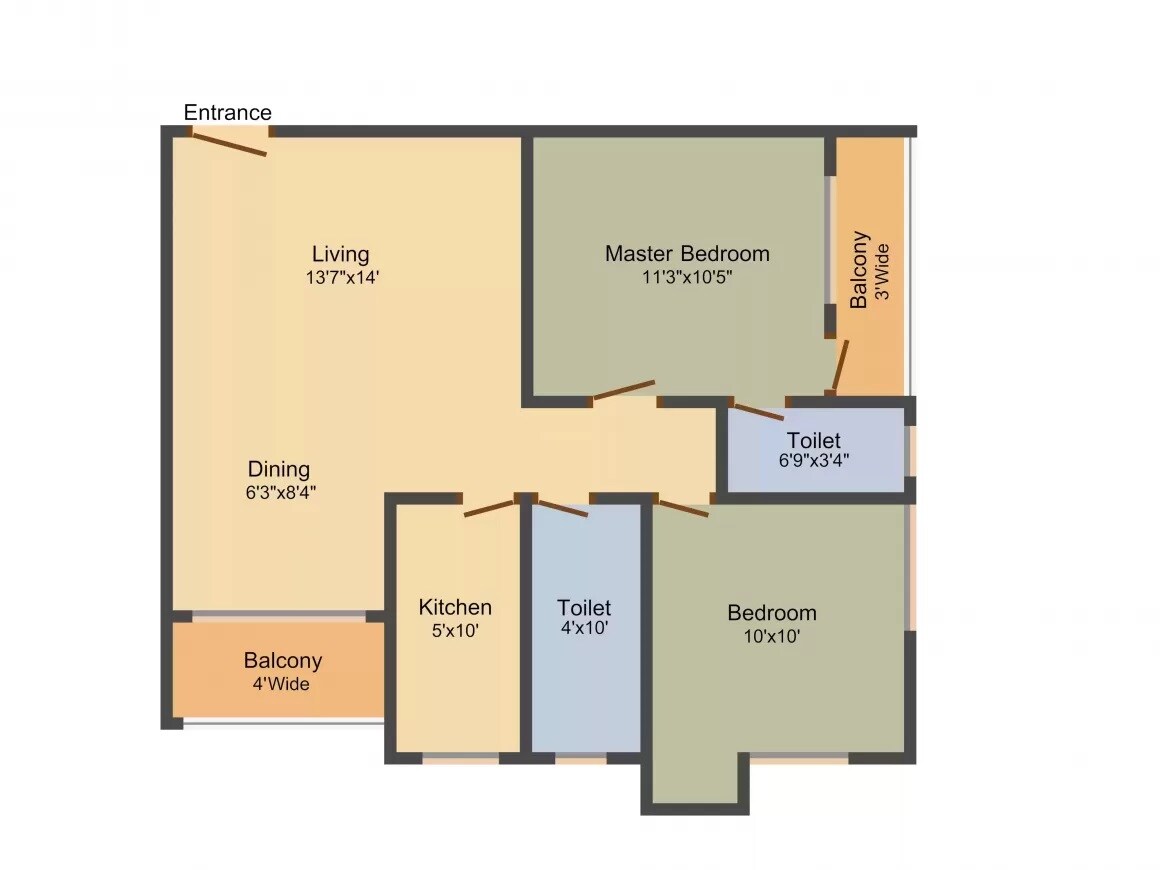Floor plan of 2 BHK 1069 Sq. Ft. Apartment in Deeprekha Urban Heights, Kolkata