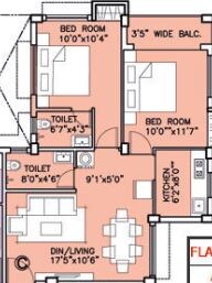 Floor plan of 2 BHK 943 Sq. Ft. Apartment in Deeshari Meadows, Kolkata