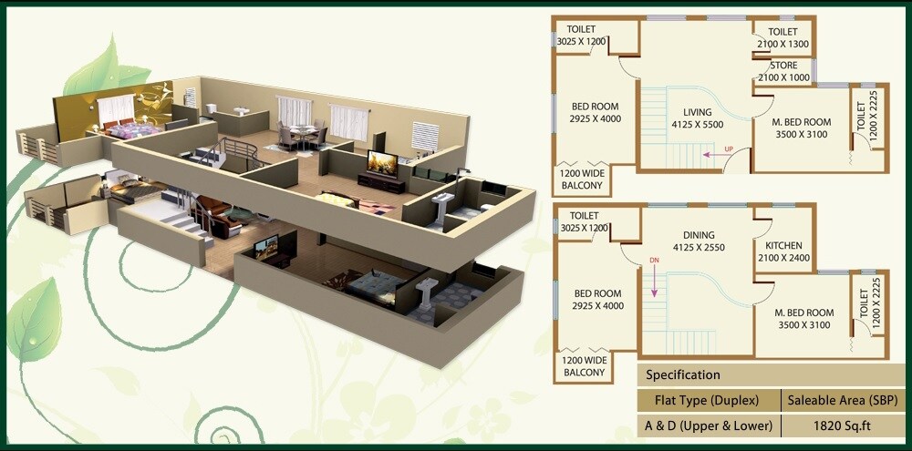 Floor plan of 4 BHK 1820 Sq. Ft. Apartment in Deeshari Megacity, Kolkata