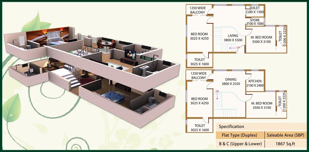 Floor plan of 4 BHK 1867 Sq. Ft. Apartment in Deeshari Megacity, Kolkata