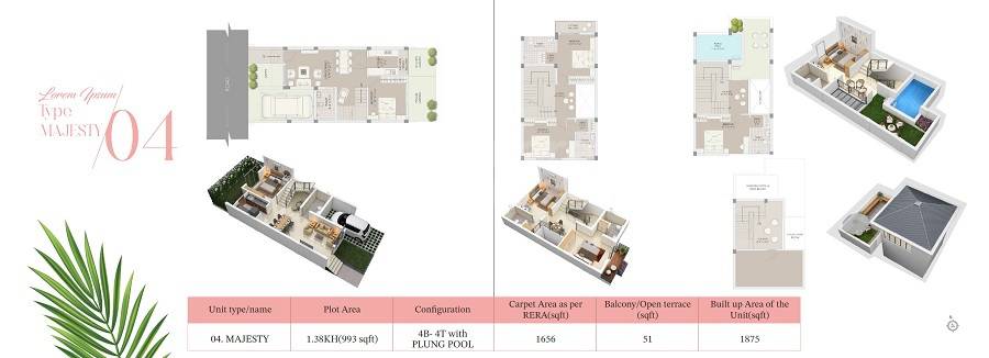Floor plan of 4 BHK 1875 Sq. Ft. Villa in Deeshari Palm Villa, Kolkata