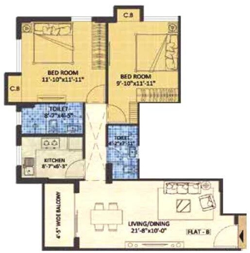 Floor plan of 2 BHK 950 Sq. Ft. Apartment in Devaloke Sonar City, Kolkata