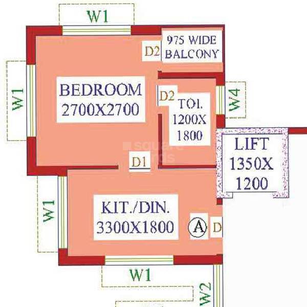 Floor plan of 1 BHK 350 Sq. Ft. Apartment in Dharitri Royal Enclave Apartment, Kolkata