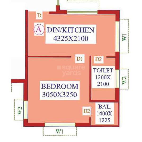 Floor plan of 1 BHK 450 Sq. Ft. Apartment in Dharitri Royal Enclave Apartment, Kolkata