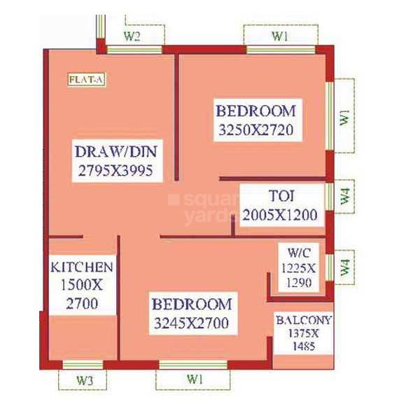Floor plan of 2 BHK 750 Sq. Ft. Apartment in Dharitri Royal Enclave Apartment, Kolkata