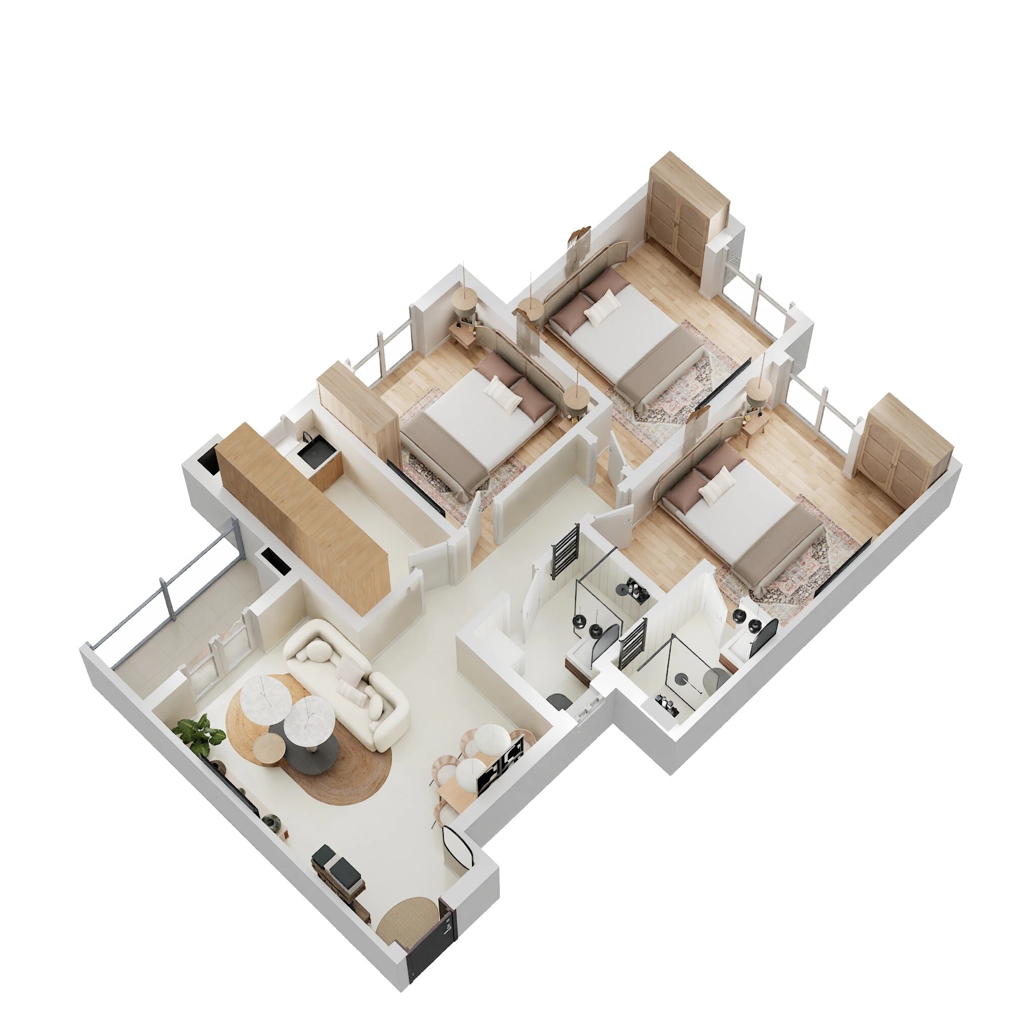 Floor plan of 3 BHK 1038 Sq. Ft. Apartment in Dhoot Nucleus, Kolkata