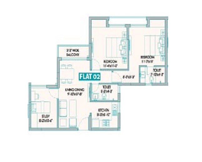 2 BHK 725 Sq. Ft. Apartment