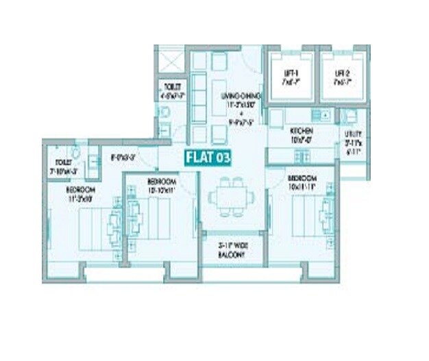 3 BHK 831 Sq. Ft. Apartment