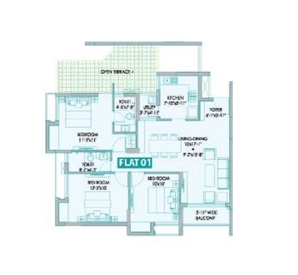 3 BHK 894 Sq. Ft. Apartment