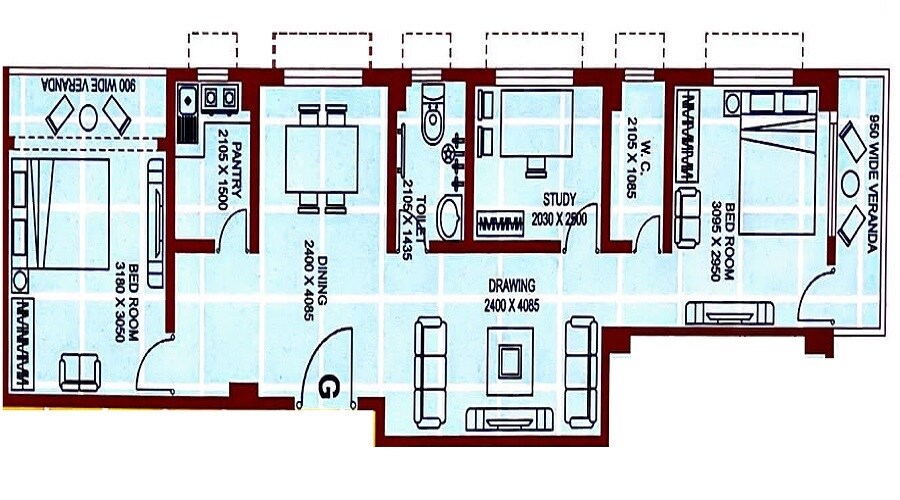 Floor plan of 2 BHK 1022 Sq. Ft. Apartment in Dik Diganta Eco Nest, Kolkata