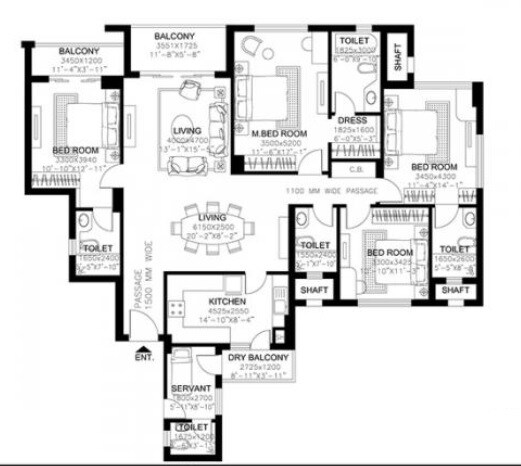 Floor plan of 4 BHK 2678 Sq. Ft. Apartment in DLF New Town Heights, Kolkata