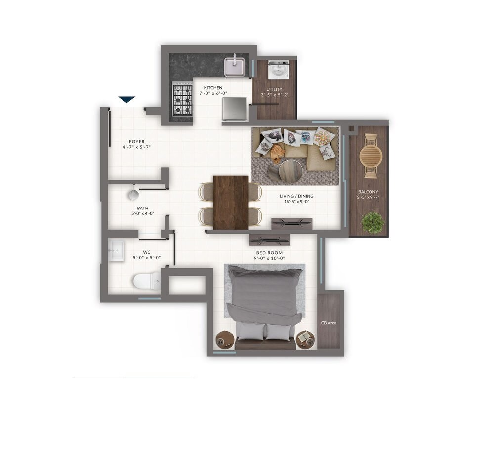 1 BHK 630 Sq. Ft. Apartment
