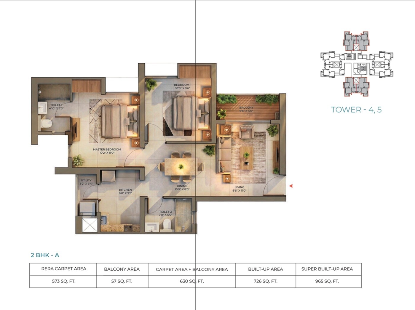 2 BHK 965 Sq. Ft. Apartment