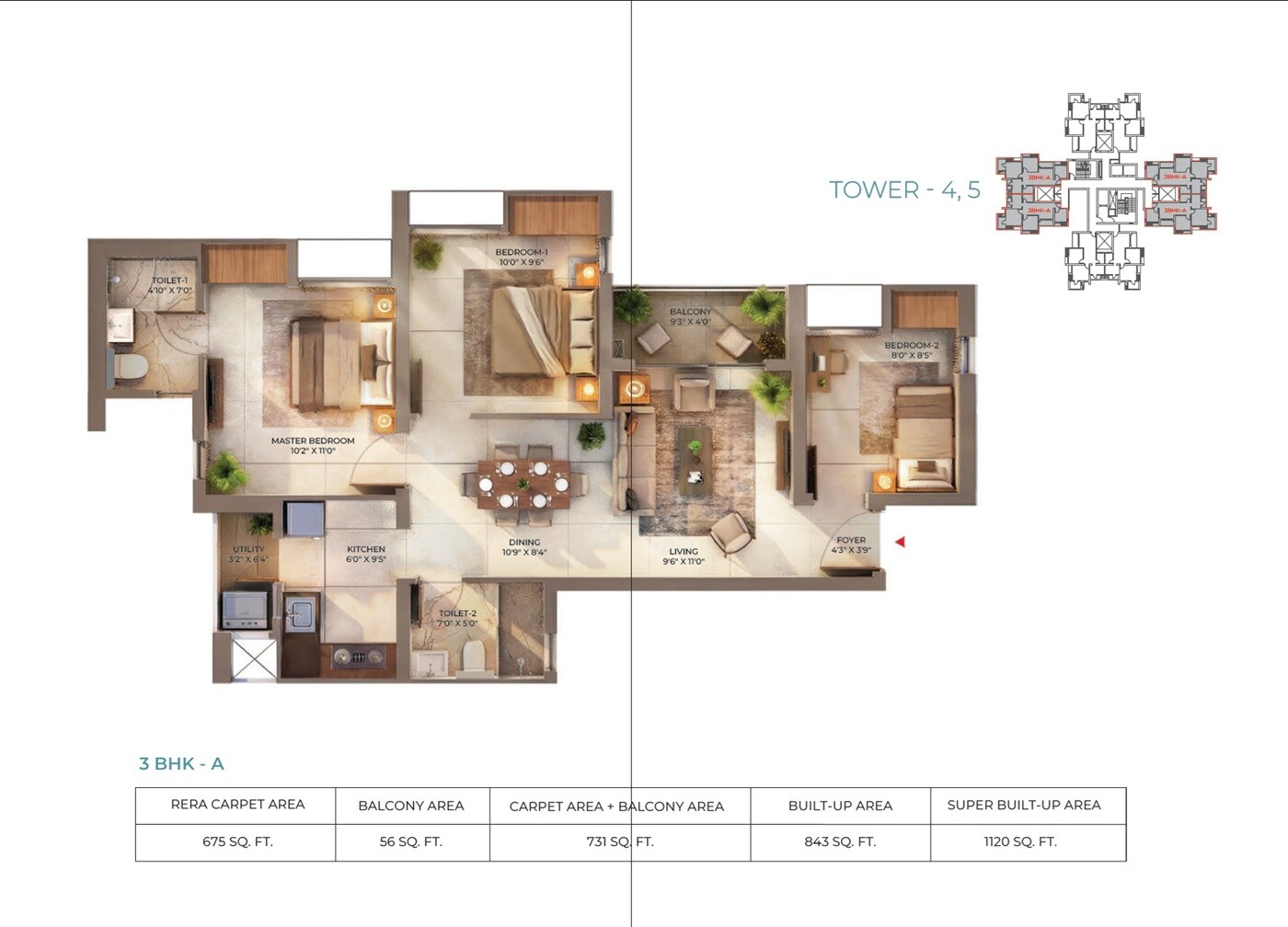 3 BHK 1120 Sq. Ft. Apartment