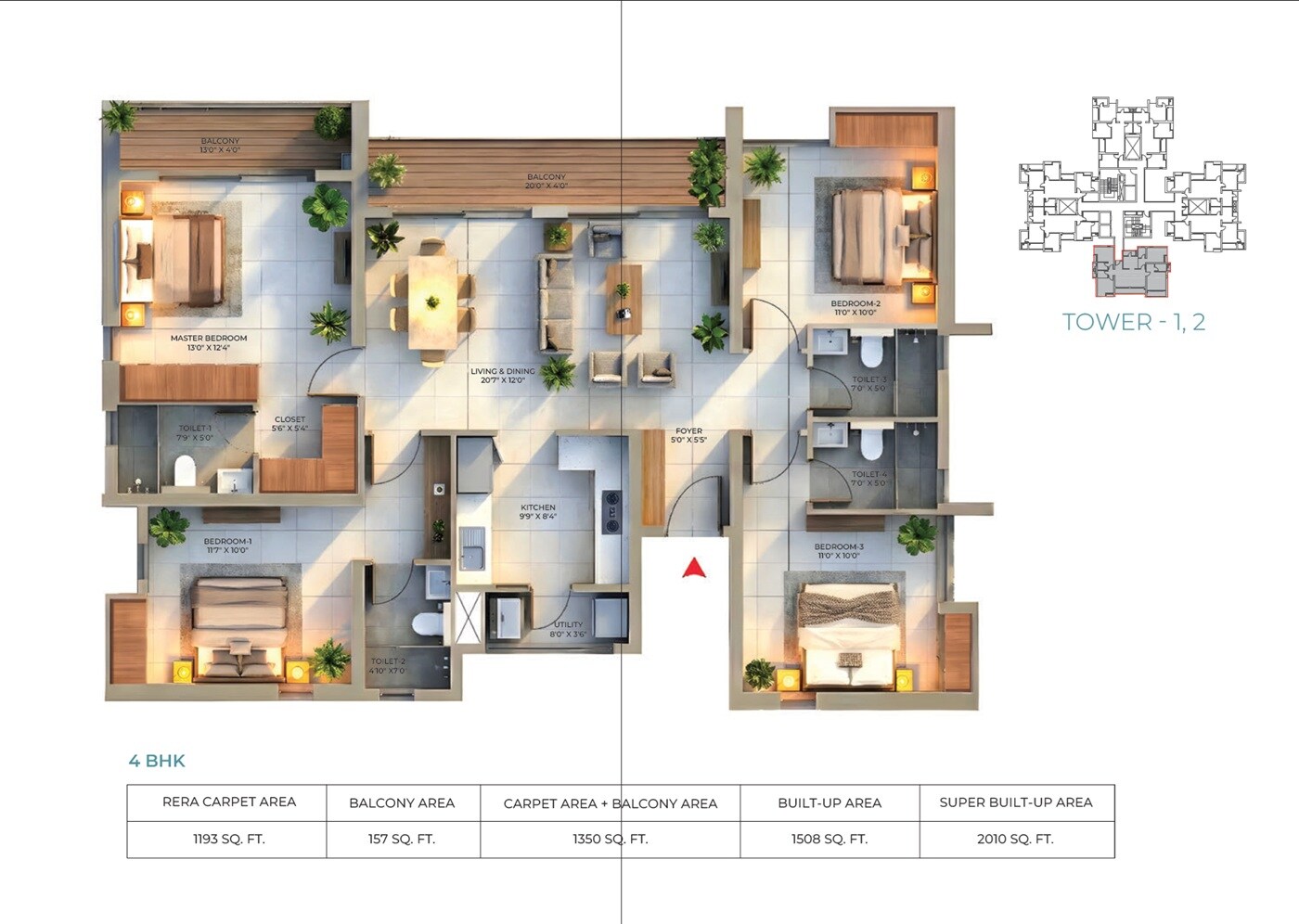 4 BHK 2010 Sq. Ft. Apartment