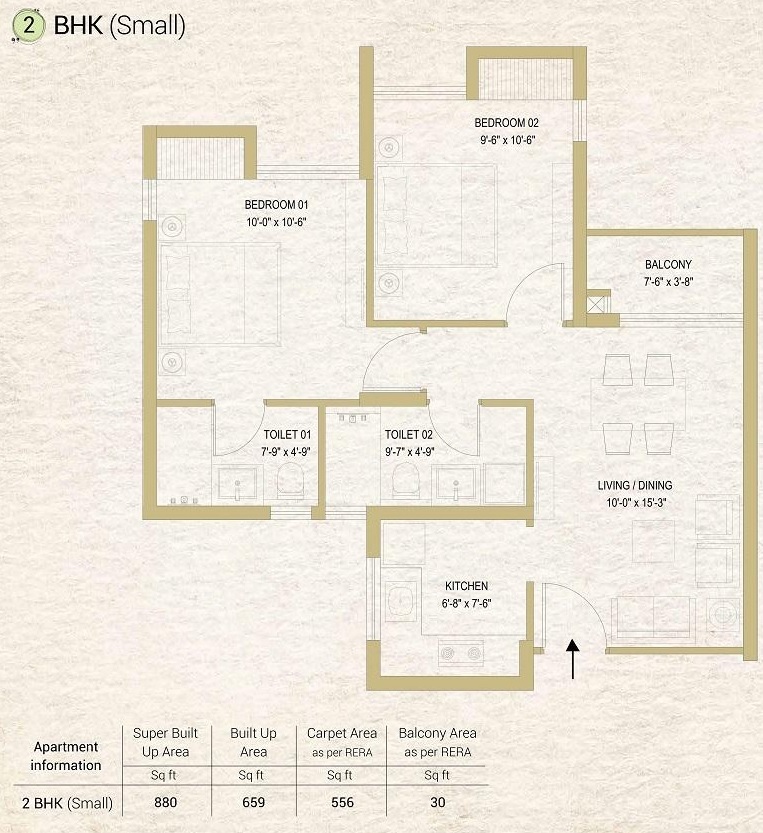 2 BHK 880 Sq. Ft. Apartment in DTC Sojon