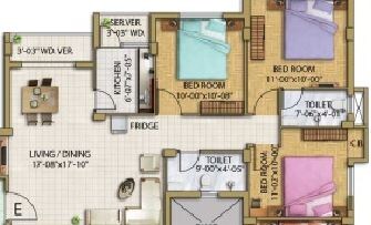 Floor plan of 2 BHK 1275 Sq. Ft. Apartment in Eden Astor Park, Kolkata