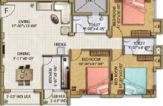 Floor plan of 3 BHK 1375 Sq. Ft. Apartment in Eden Astor Park, Kolkata