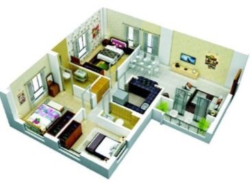 Floor plan of 2 BHK 1236 Sq. Ft. Apartment in Eden City Maheshtala, Kolkata