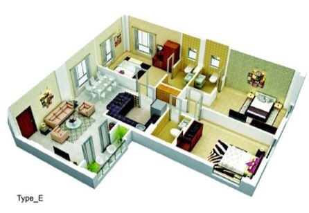 Floor plan of 3 BHK 1524 Sq. Ft. Apartment in Eden City Maheshtala, Kolkata