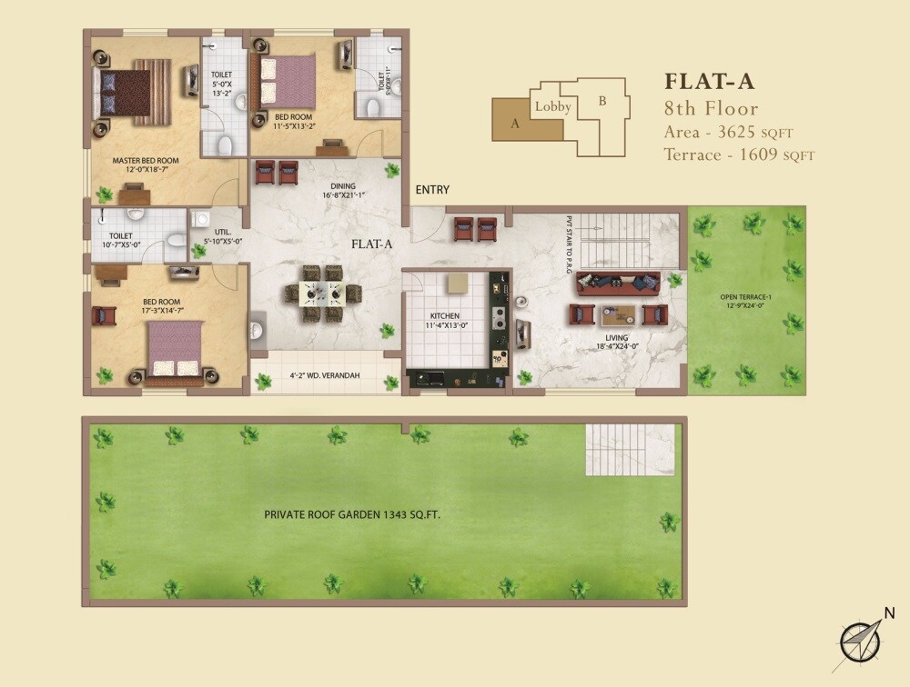 Floor plan of 3 BHK 3625 Sq. Ft. Apartment in Eden Imperial, Kolkata