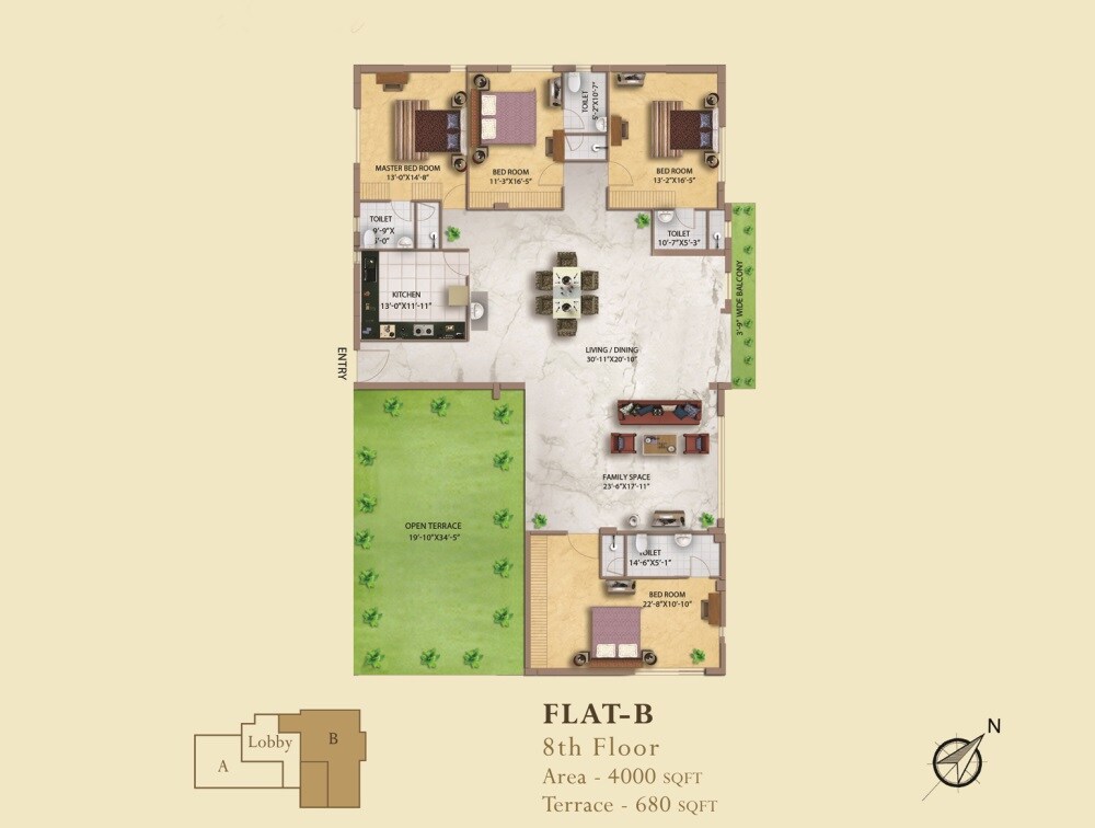 Floor plan of 4 BHK 4000 Sq. Ft. Apartment in Eden Imperial, Kolkata