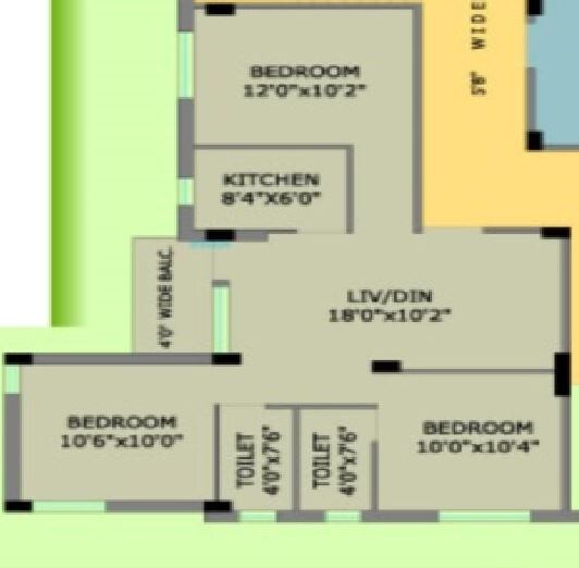 Floor plan of 3 BHK 1220 Sq. Ft. Apartment in Eden Flora, Kolkata