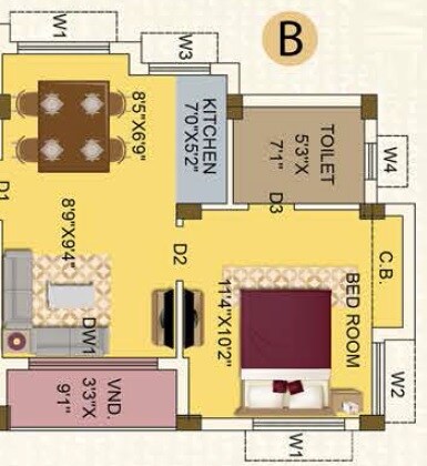 Floor plan of 1 BHK 561 Sq. Ft. Apartment in Eden Oxford Park, Kolkata