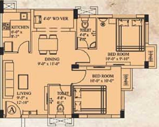 Floor plan of 2 BHK 754 Sq. Ft. Apartment in Eden Richmond Park, Kolkata