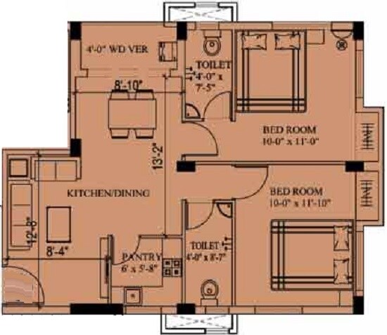 2 BHK 944 Sq. Ft. Apartment