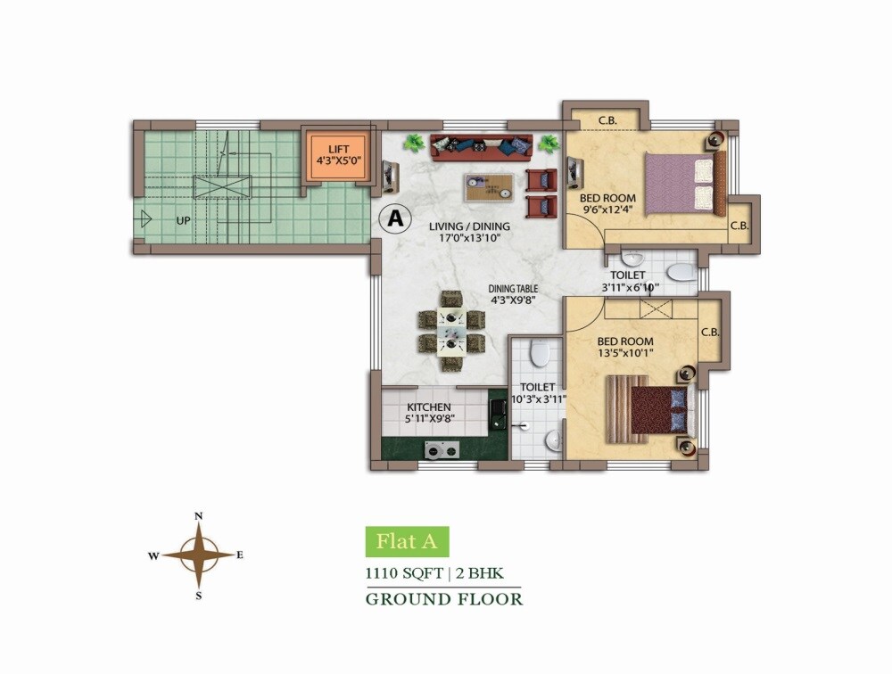 Floor plan of 2 BHK 780 Sq. Ft. Apartment in Eden Roma Phase 4, Kolkata