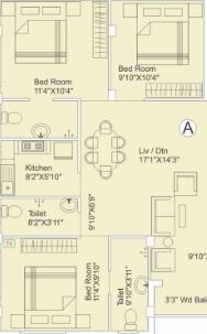 Floor plan of 3 BHK 1288 Sq. Ft. Apartment in Eden Sapphire, Kolkata