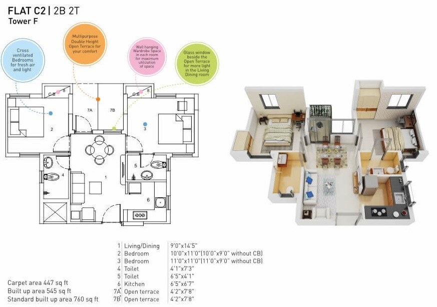 2 BHK 760 Sq. Ft. Apartment