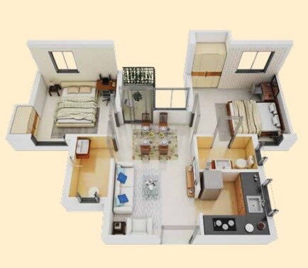 Floor plan of 2 BHK 438 Sq. Ft. Apartment in Eden Solaris Joka, Kolkata