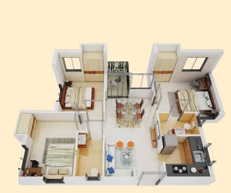 Floor plan of 3 BHK 561 Sq. Ft. Apartment in Eden Solaris Joka, Kolkata