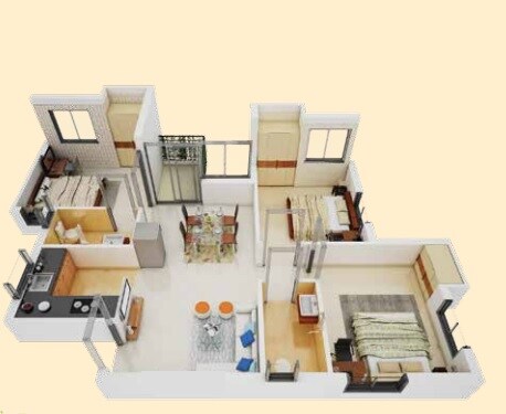 Floor plan of 3 BHK 640 Sq. Ft. Apartment in Eden Solaris Joka, Kolkata
