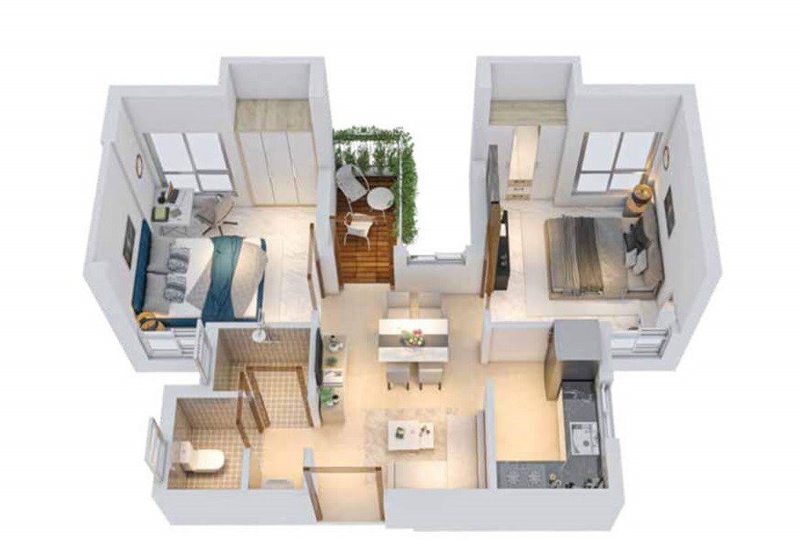 Floor plan of 2 BHK 755 Sq. Ft. Apartment in Eden Solaris Shalimar, Kolkata
