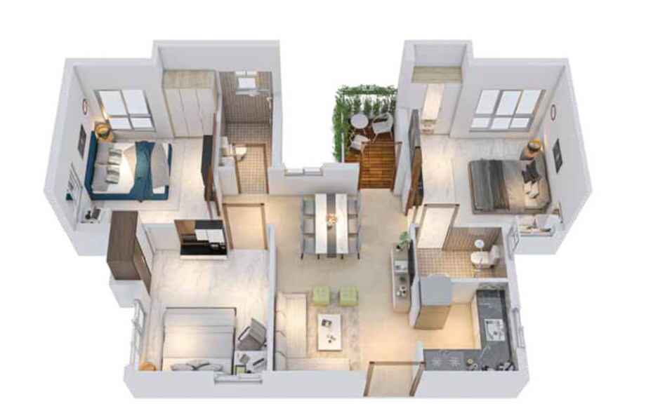 Floor plan of 3 BHK 1070 Sq. Ft. Apartment in Eden Solaris Shalimar, Kolkata
