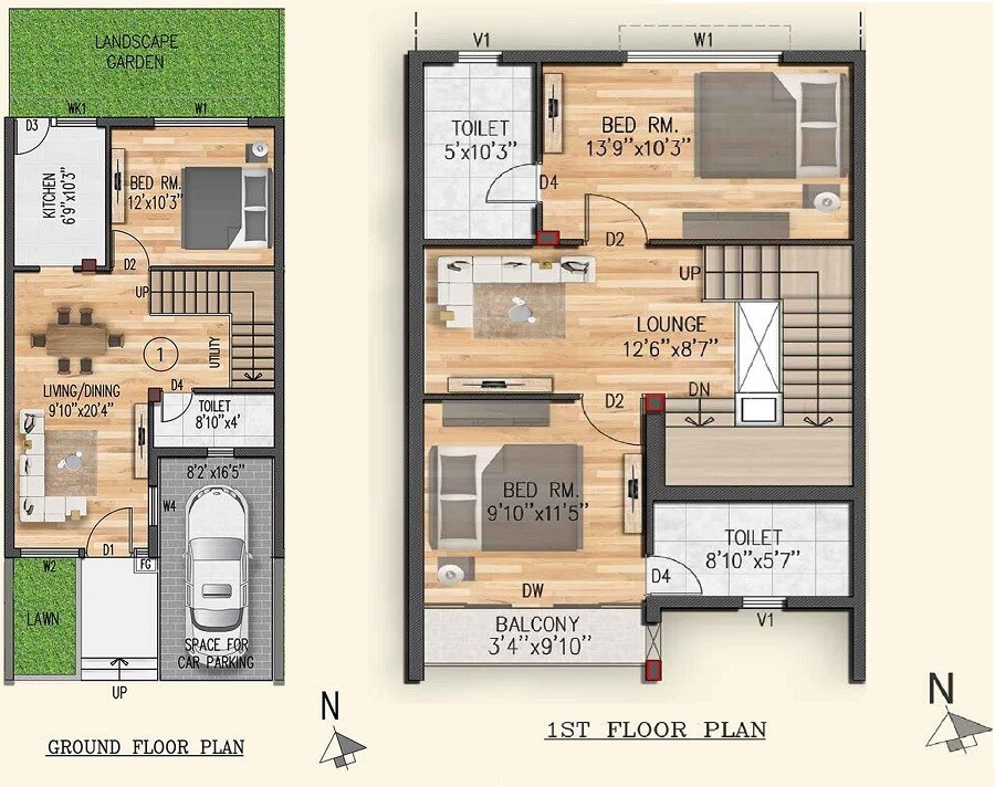 Floor plan of 3 BHK 1560 Sq. Ft. Villa in Eden Spring Villas, Kolkata