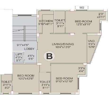 Floor plan of 3 BHK 1319 Sq. Ft. Apartment in Eden Symphony, Kolkata
