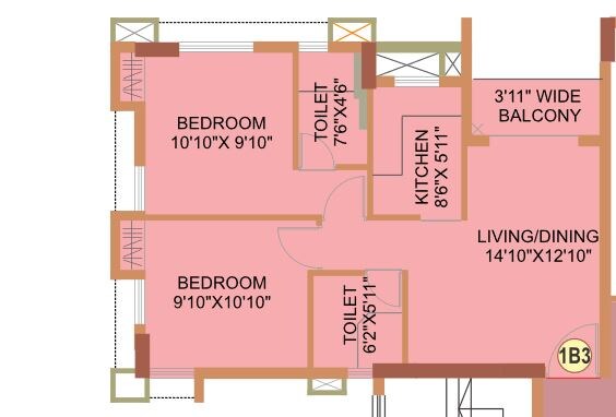 Floor plan of 2 BHK 694 Sq. Ft. Apartment in Eden The Forest, Kolkata